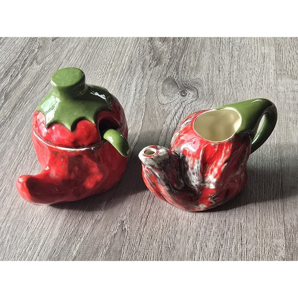Vintage Set Of Chili Pepper Creamer & Sugar Bowl/ Salsa Southwest Decor Rare
